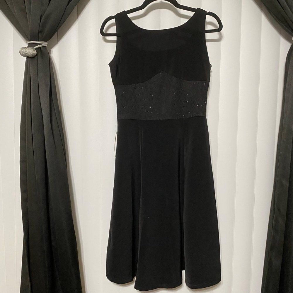 Modreine black shiny dress - midi dress, pretty bow in back